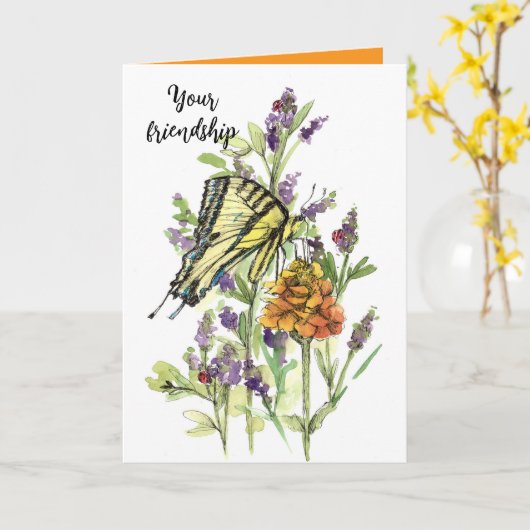 Vriendschapstuin in mijn hart Vlinderbloemen Kaart (Gele Bloem)