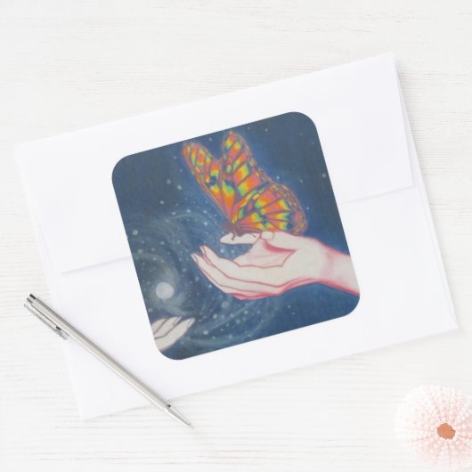 Vriendschapsvlinder Vierkante Sticker (Envelop)