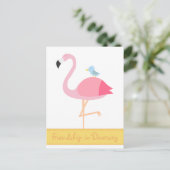 Vriendschapsvrouw Cartoon: Roze Flamingo met Blue Briefkaart (Staand voorkant)