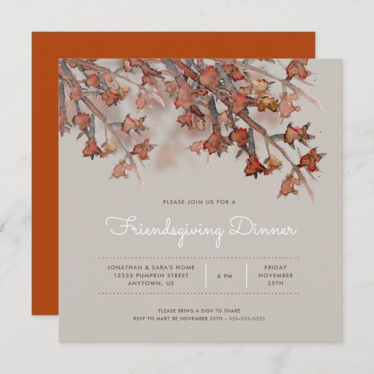 Vriendsgeven | Abstracte Waterverf Vallen Bladeren Kaart (Voorkant / Achterkant)