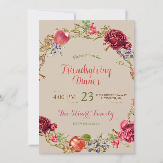 Vriendsgeven Diner Herfst Appels Kaneel Rozen Kaart (Voorkant)