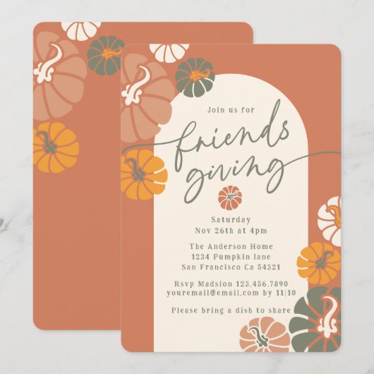 Vriendsgeven Dinner Arch Herfst Terracotta Pompoen Kaart (Voorkant / Achterkant)
