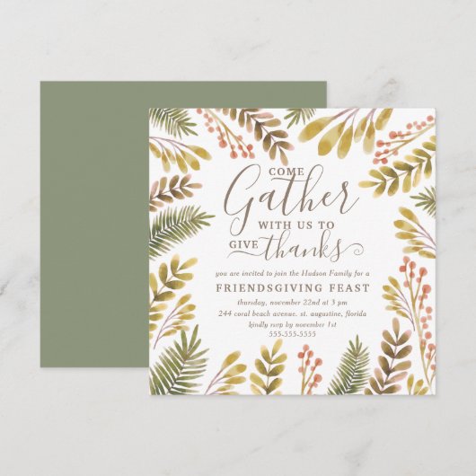 Vriendsgeven Herfst Groen Waterverf Krans Kaart (Voorkant / Achterkant)