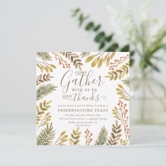 Vriendsgeven Herfst Groen Waterverf Krans Kaart (Staand voorkant)