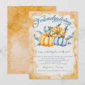 Vriendsgeven pompoen waterverf sinaasappel en blau kaart (Voorkant / Achterkant)