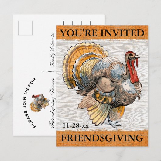 Vriendsgeven Turkije Rustieke Thanksgiving Diner Uitnodiging Briefkaart (Voorkant / Achterkant)