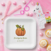 Vriendsgiving Diner Dated Pumpkin Papieren Bordje (Feest)