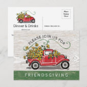 Vriendsgiving Diner  Rode Truck Zonnebloemen Uitnodiging Briefkaart (Voorkant / Achterkant)