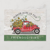 Vriendsgiving Diner  Rode Truck Zonnebloemen Uitnodiging Briefkaart (Voorkant)