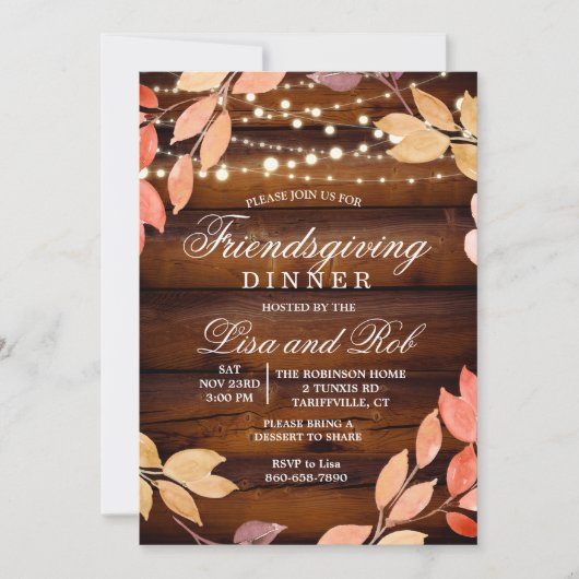 Vriendsgiving Diner Rustieke Herfst Leaf Invitatio Kaart (Voorkant)