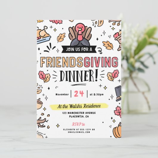 Vriendsgiving Diner Thanksgiving Uitnodiging (Staand voorkant)