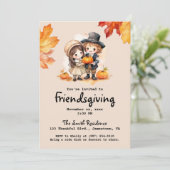 Vriendsgiving Kleine Pelgrims Herfst Waterverf Kaart (Staand voorkant)