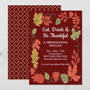 Vriendsgiving Potluck Rode Thanksgiving Uitnodigin