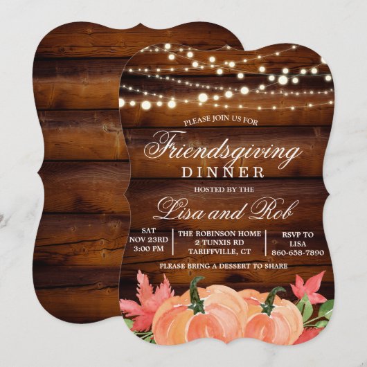 Vriendsgiving rustieke Herfst pompoen uitnodiging (Voorkant / Achterkant)