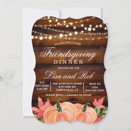 Vriendsgiving rustieke Herfst pompoen uitnodiging (Voorkant)