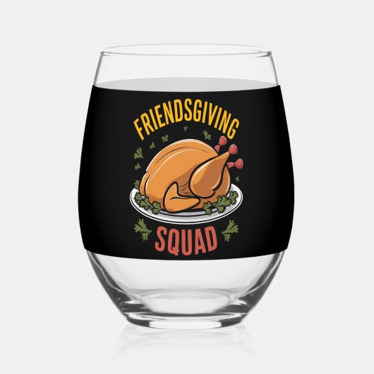 Vriendsgiving Squad Turkije Diner Gift Matching Wijnglas Zonder Voet (Voorkant)