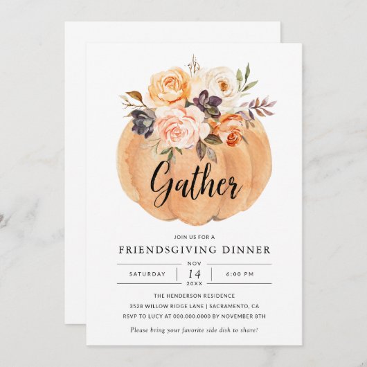 Vriendsgiving Thanksgiving Pompoenuitnodiging Kaart (Voorkant / Achterkant)