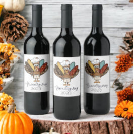 Vriendsgiving Turkije Grappig Jaar Wijn Etiket