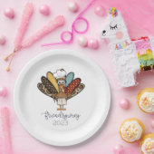 Vriendsgiving Turkije Meisje Grappig Papieren Bordje (Feest)