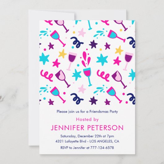 Vriendsmas uitnodigingen Cocktail Modern Roze (Voorkant)