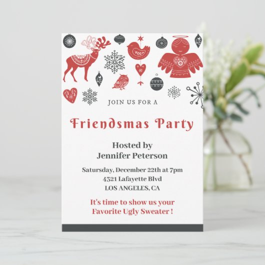 Vriendsmas uitnodigingen Kerst Nordic (Staand voorkant)