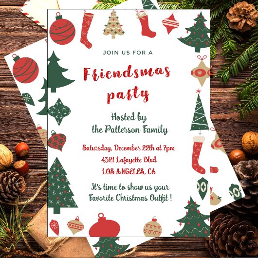 Vriendsmas uitnodigingen Schattigee kerstbomen sok