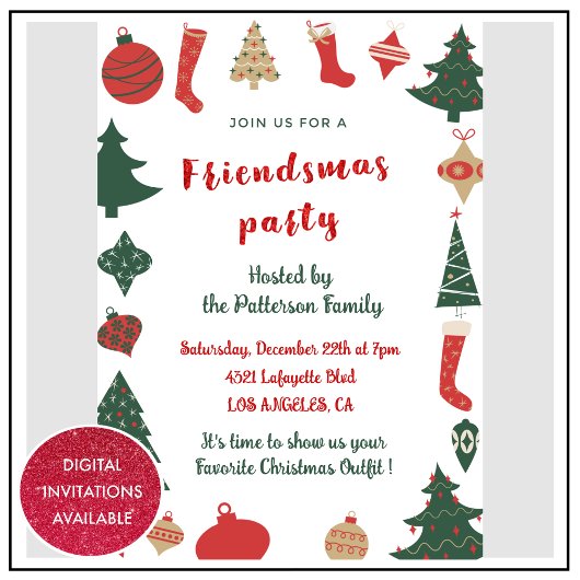 Vriendsmas uitnodigingen Schattigee kerstbomen sok