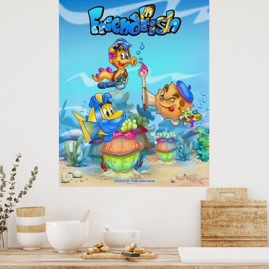 VriendVis poster van schattige cartoon (Keuken)