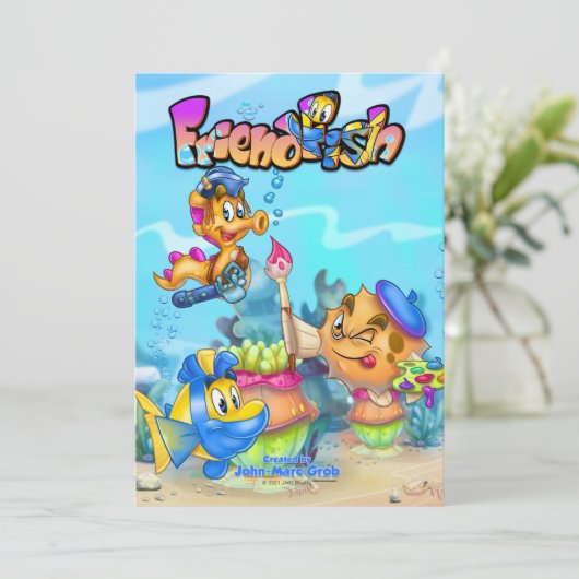 VriendVis schattige cartoon Kaart (Staand voorkant)