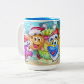 VriendVis schattige cartoon Tweekleurige Koffiemok (Voorkant links)