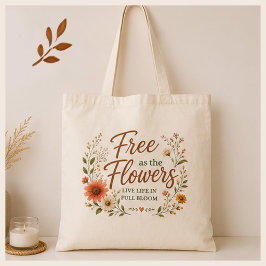 Vrij als de Bloemen Grafische Boho Canvas Tote Bag