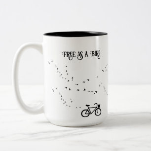 Vrij als een vogel Fietsend leven Zwart en wit kun Tweekleurige Koffiemok