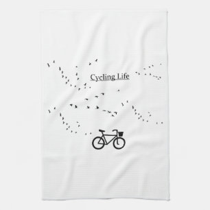 Vrij als een vogel Fietsleven Zwart en Wit Kunst Theedoek