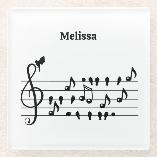 Vrij als vogel, zangvogels die als muzikale noten  glazen onderzetter (Voorkant)