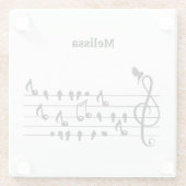 Vrij als vogel, zangvogels die als muzikale noten  glazen onderzetter (Achterkant)