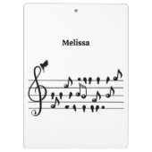 Vrij als vogel, zangvogels die als muzikale noten  klembord (Achterkant)