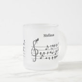 Vrij als vogel, zangvogels die als muzikale noten  matglas koffiemok (Voorkant rechts)