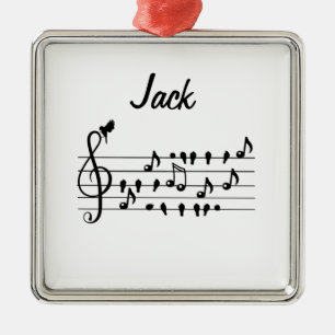 Vrij als vogel, zangvogels die als muzikale noten metalen ornament