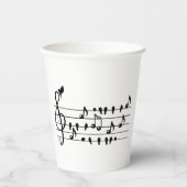 Vrij als vogel, zangvogels die als muzikale noten  papieren bekers (Voorkant)