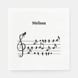 Vrij als vogel, zangvogels die als muzikale noten  servet