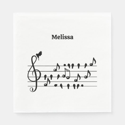 Vrij als vogel, zangvogels die als muzikale noten  servet (Voorkant)