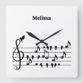 Vrij als vogel, zangvogels die als muzikale noten  vierkante klok (Voorkant)