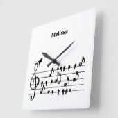 Vrij als vogel, zangvogels die als muzikale noten  vierkante klok (Hoek)