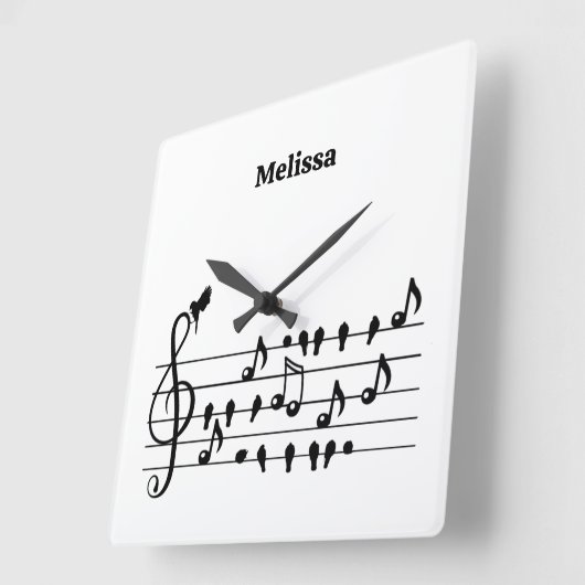 Vrij als vogel, zangvogels die als muzikale noten  vierkante klok (Hoek)