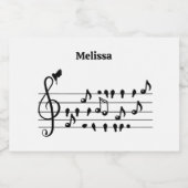 Vrij als vogel, zangvogels die als muzikale noten  voedselcontainer etiket (Enkel label)