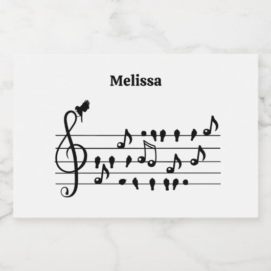 Vrij als vogel, zangvogels die als muzikale noten  voedselcontainer etiket (Enkel label)