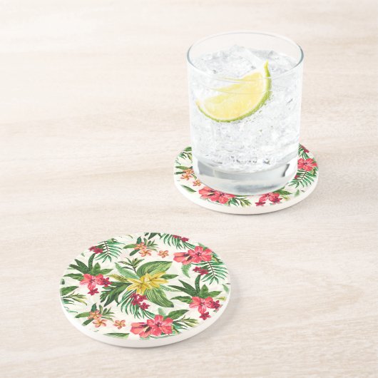 Vrij exotische bloemen zandsteen onderzetter (Zijkant)