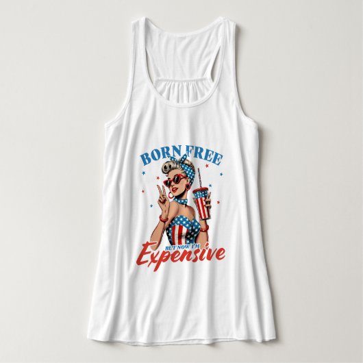 Vrij geboren, maar duur tanktop (Design voorkant)