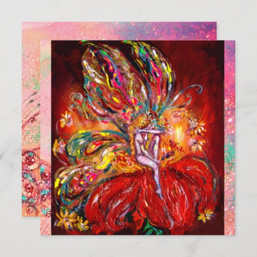 VRIJ IN rood - gele roze Aankondiging (Voorkant / Achterkant)