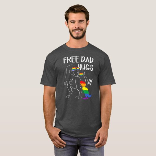 Vrij pa Hugs LGBT Pride Dad Dinosaur Rex Gifts T-shirt (Voorkant volledig)